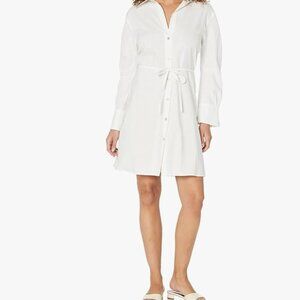 NWT Vince White Tie Back Linen button down Long Sleeve shirt Dress, Small